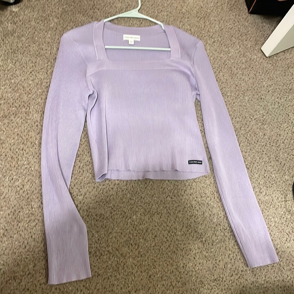 Lavender Calvin Klein square neck, cropped sweater